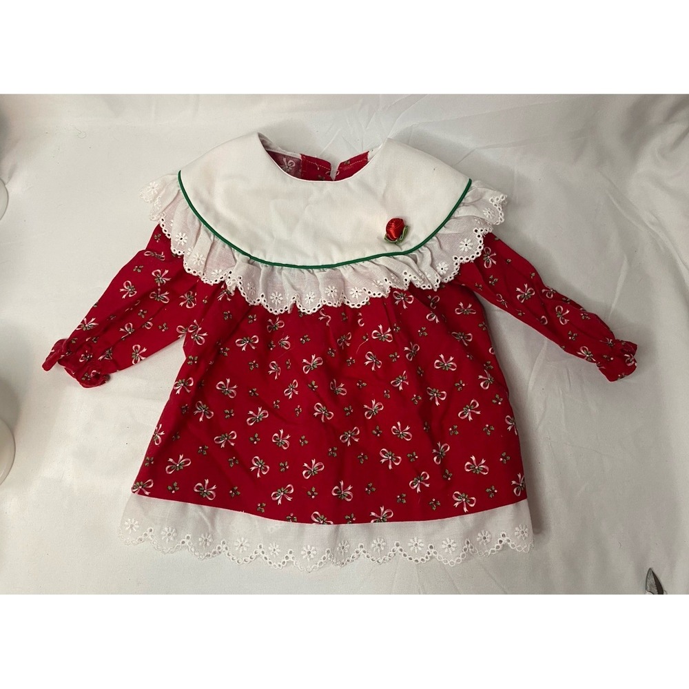 Vintage Bryan & Co Girls Christmas Dress With Lace Trim 3-6 Months 100% Cotton